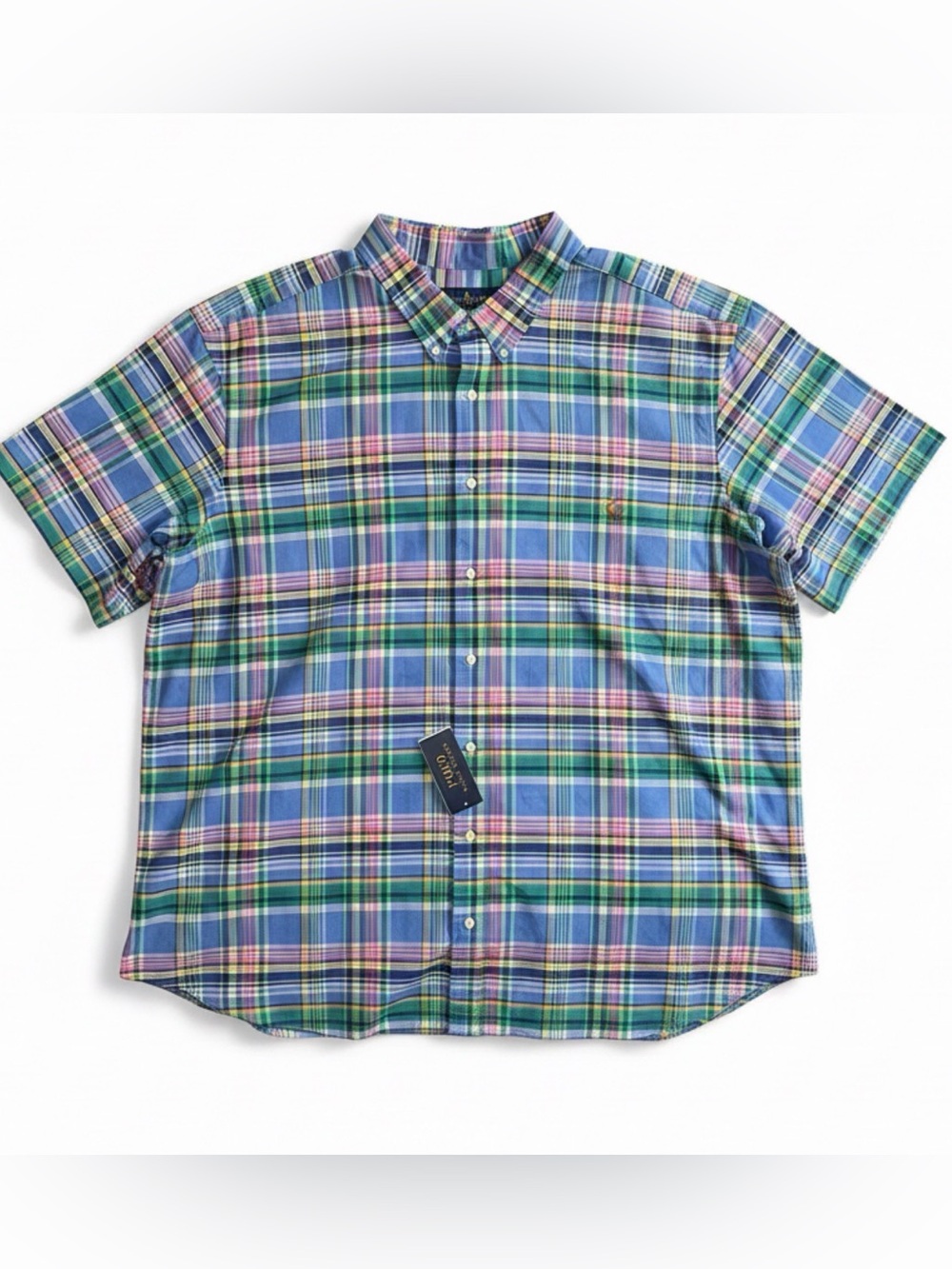 Polo by Ralph Lauren Blue, Green & Pink Plaid Short-Sleeve Button-Down Shirt